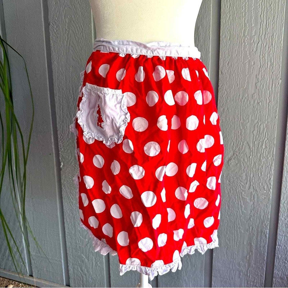 Minnie‎ Mouse Disney Parks Red White Big Polka Dot Apron Ruffles Pocket